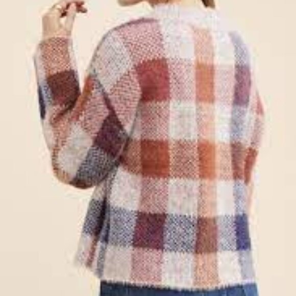 ModCloth Affection Fuzzy Plaid Pullover Anthropologie Sweater ** SZ L - Picture 2 of 11